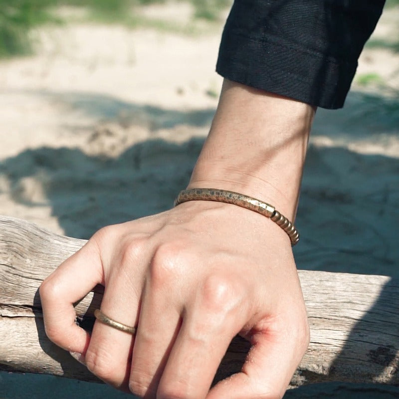 Hand-Hammered Brass Feng Shui Bracelet for Balance & Resilience
