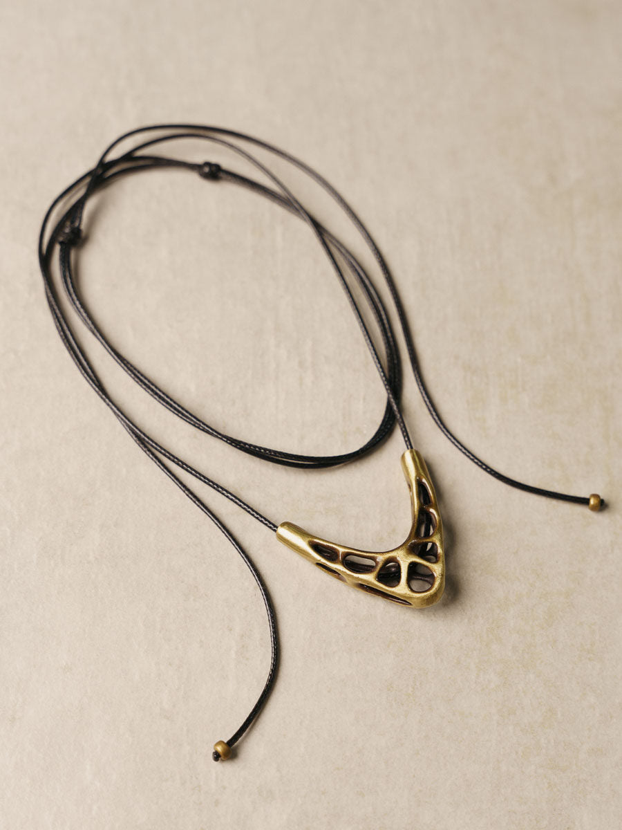 Artisan Vintage V-Shape Hollow Brass Handmade Necklace