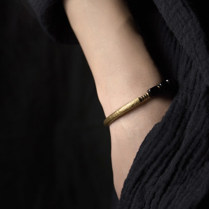 Obsidian & Hammered Brass Bracelet for Courage & Confidence