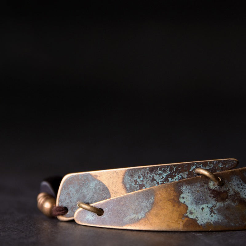 Patina Brass Shield & Ebony Bracelet - Spiritual Growth & Protection