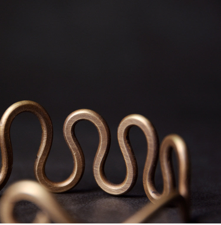Artisan Wave-Sculpted Solid Brass Open Cuff Bracelet