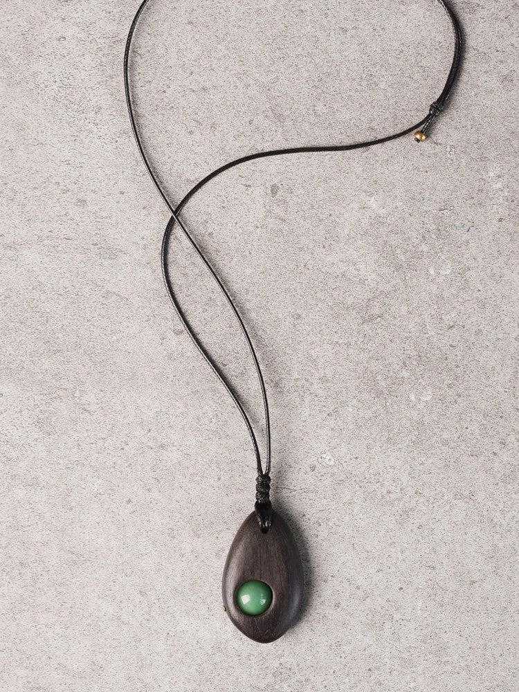 "Zenith Heart" Ebony & Green Aventurine Wooden Necklace