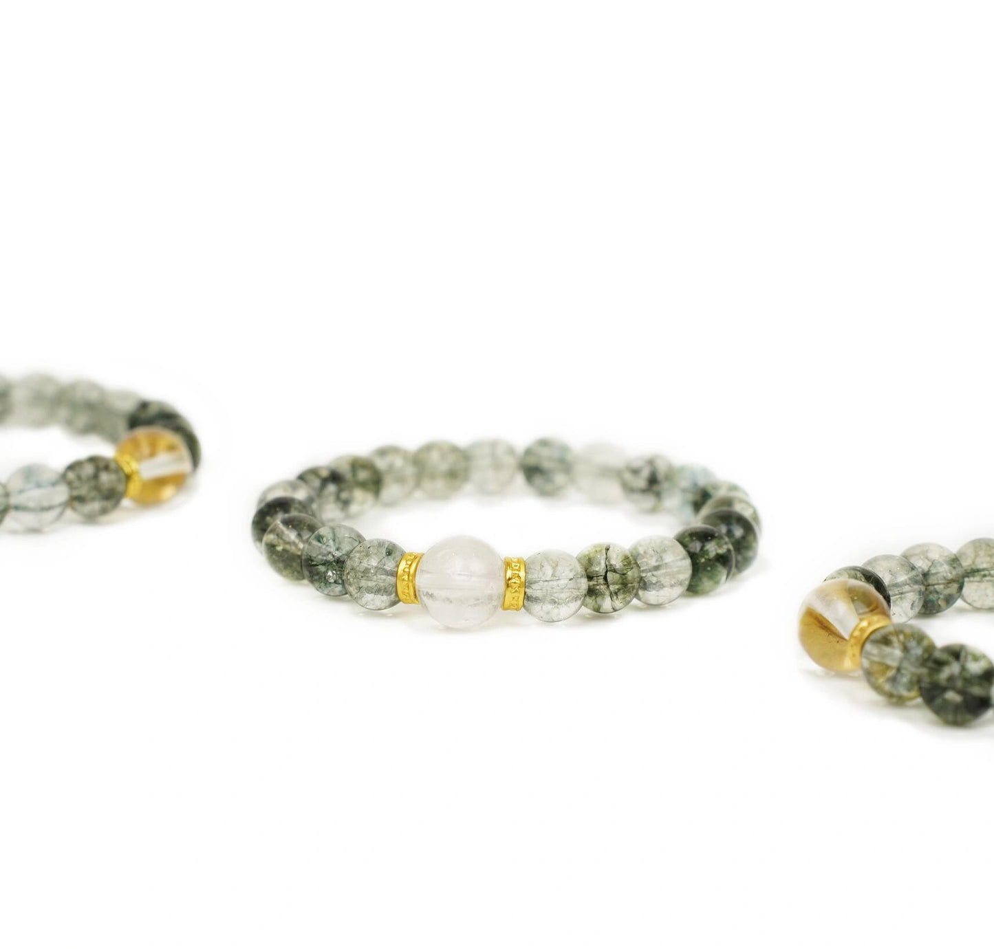 Green Phantom Quartz Bracelet with Clear Quartz & Gold Spacers (Wealth Stone)