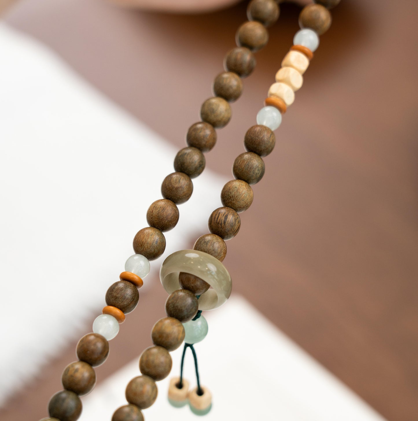 Natural Green Sandalwood 2-Wrap Bracelet with Bodhi Ring (Aromatic)