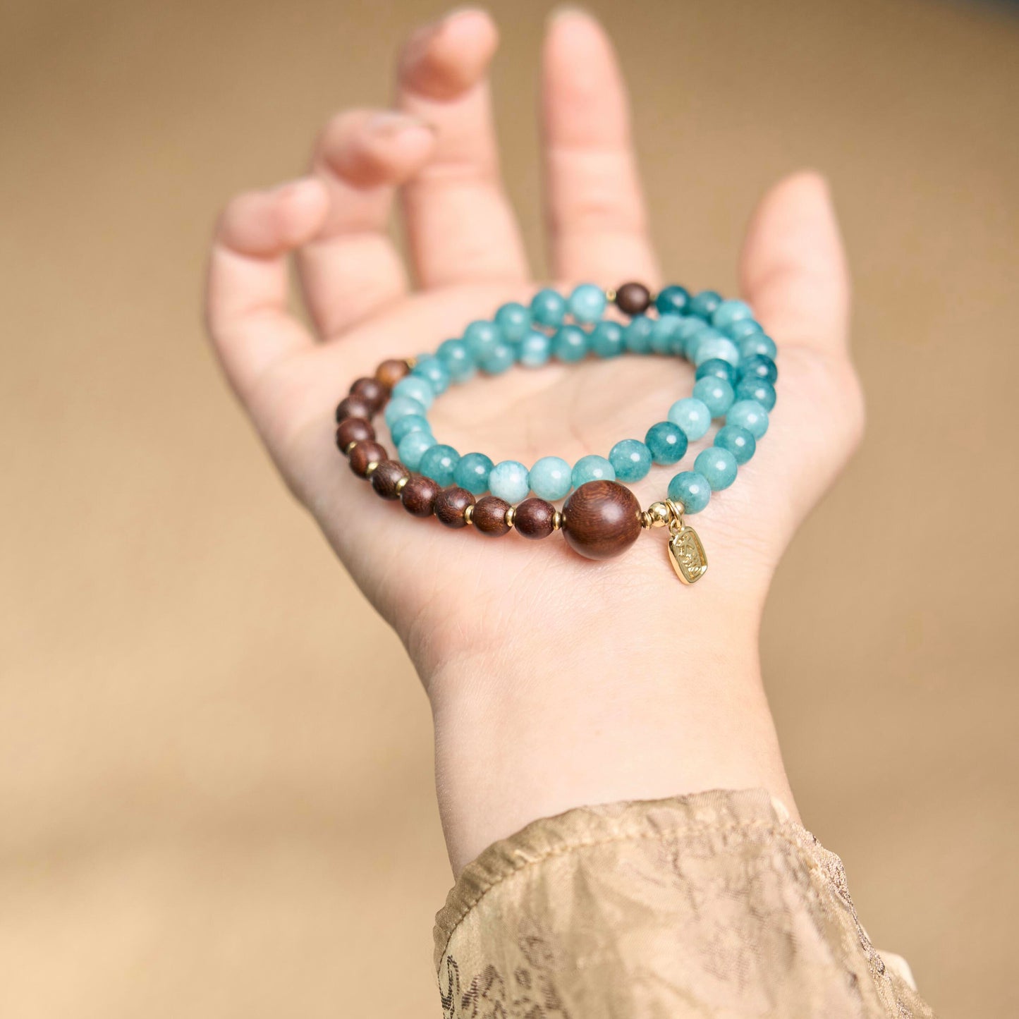 Earth & Stream: Golden Silk Wood & Chalcedony Feng Shui Bracelet