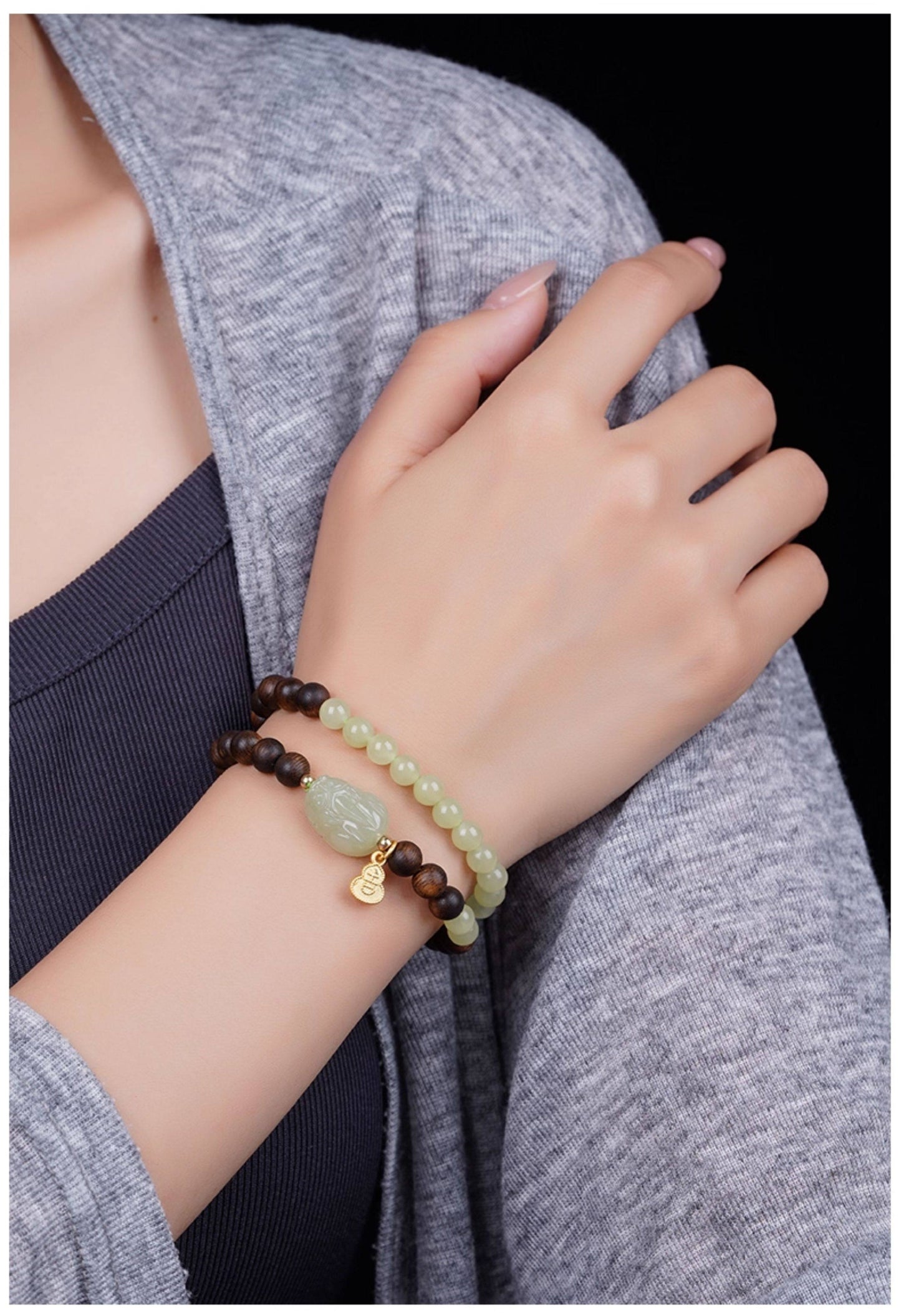 Sacred Union Agarwood & Hetian Jade Bracelet with Silver Pixiu Charm