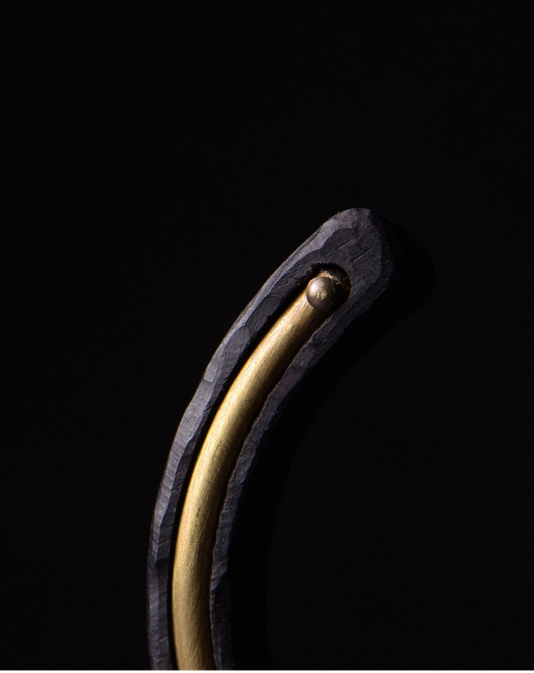 Hand-Textured African Ebony Cuff Bracelet with Seamless Brass Inlay