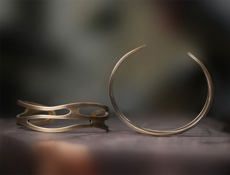 Artisan Hollow-Out "Eternal Wave" Brass Cuff Bracelet