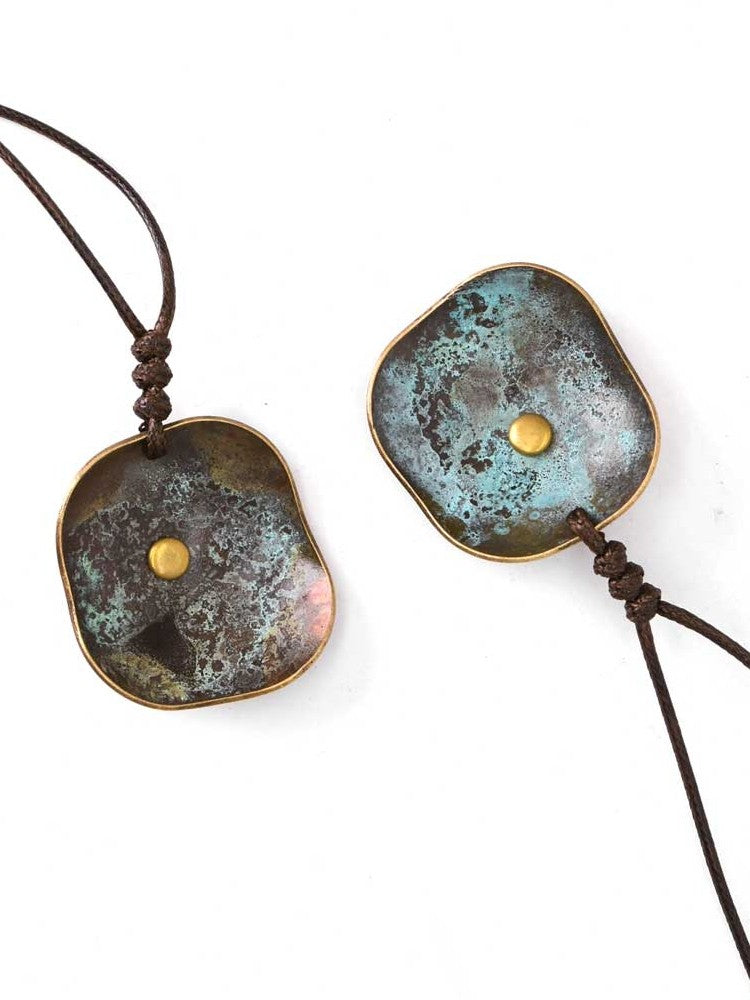 "Alchemist's Mirror" Reversible Vintage Brass Necklace