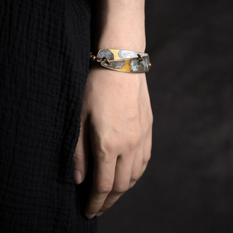 Patina Brass Shield & Ebony Bracelet - Spiritual Growth & Protection