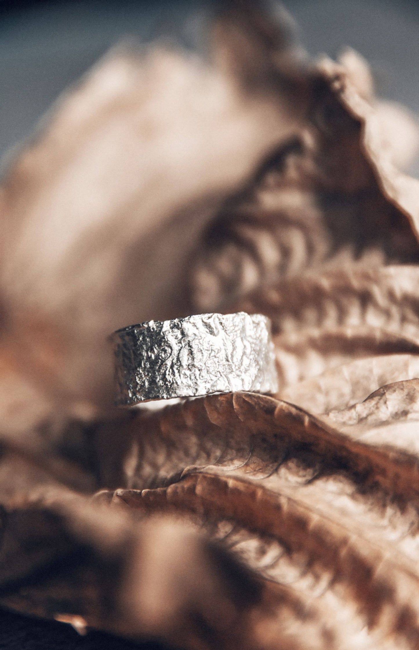 Artisan Raw Texture 925 Sterling Silver Wide Band