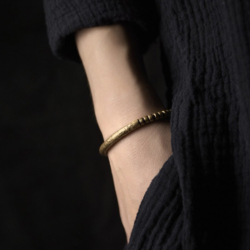 Hand-Hammered Brass Feng Shui Bracelet for Balance & Resilience