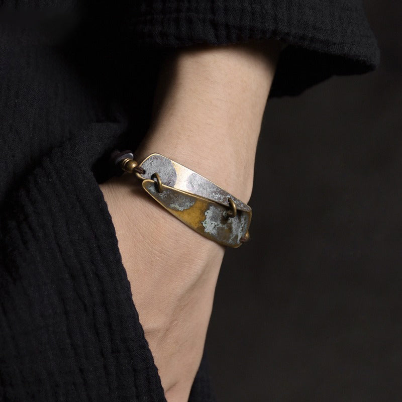 Patina Brass Shield & Ebony Bracelet - Spiritual Growth & Protection
