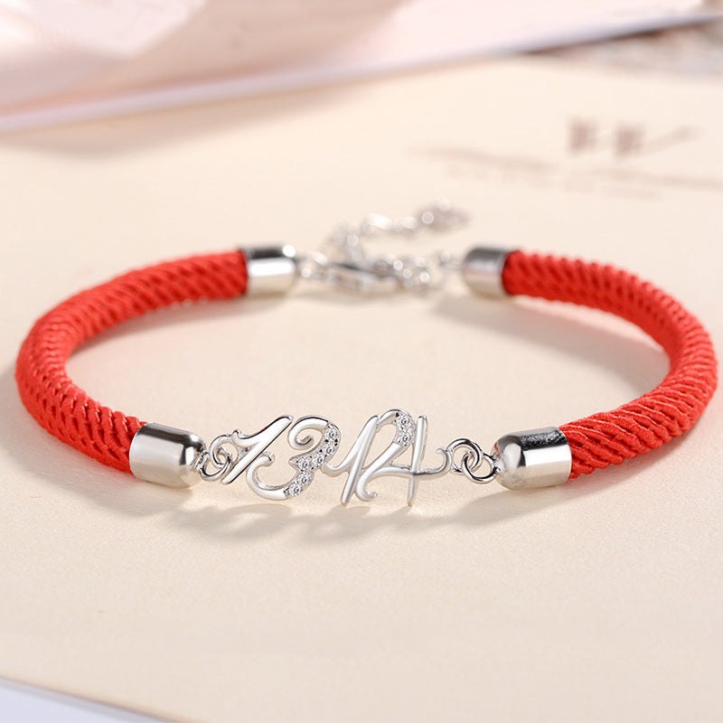 S925 Sterling Silver Red String Couple Bracelet - "520" (I Love You) & "1314" (Forever)