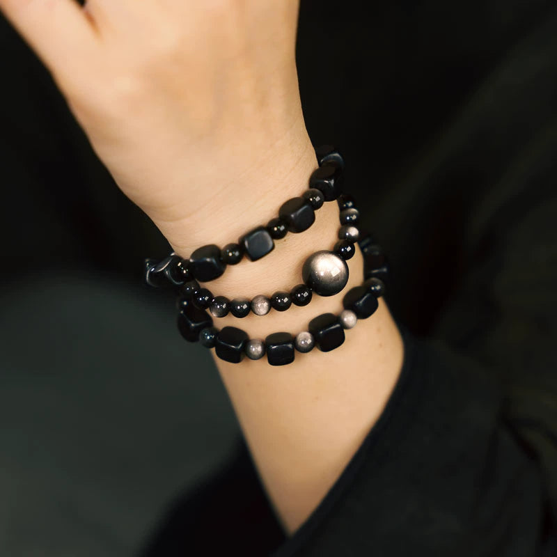 Obsidian & Ebony Vitality Wrap Bracelet - Focus & Balance