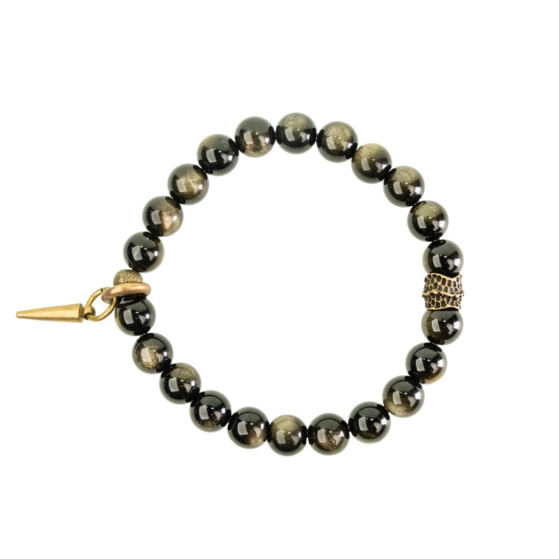 Golden Obsidian & Brass Feng Shui Bracelet for Wealth & Strength