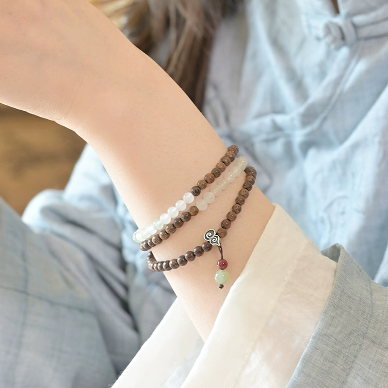 Golden Sandalwood & Jade Buddha Beads Mala for Spiritual Growth