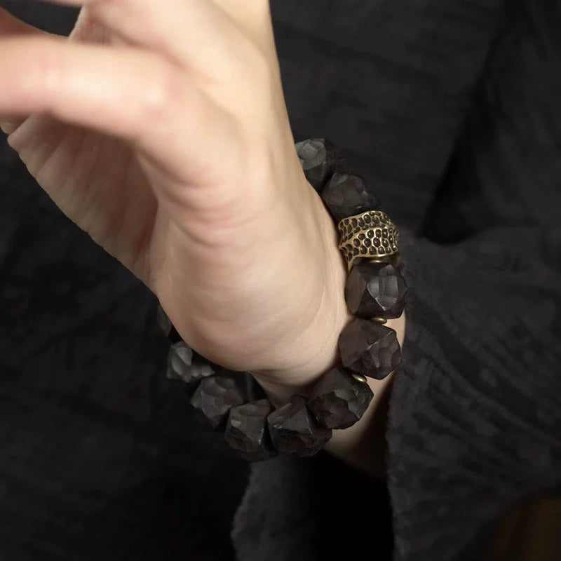 Carved Ebony Feng Shui Bracelet for Abundance & Peace