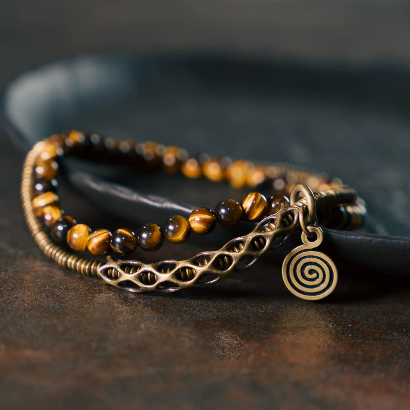Tiger's Eye & Brass Tibetan Bracelet for Courage and Abundance