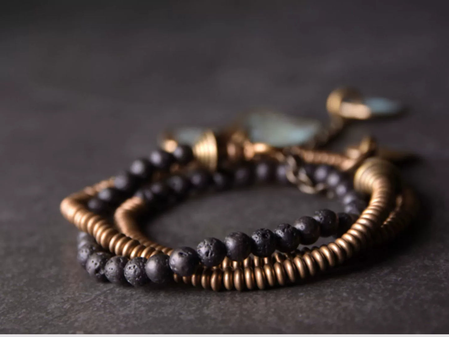 Unisex Lava Stone & Brass Coil Bracelet - Strength & Confidence
