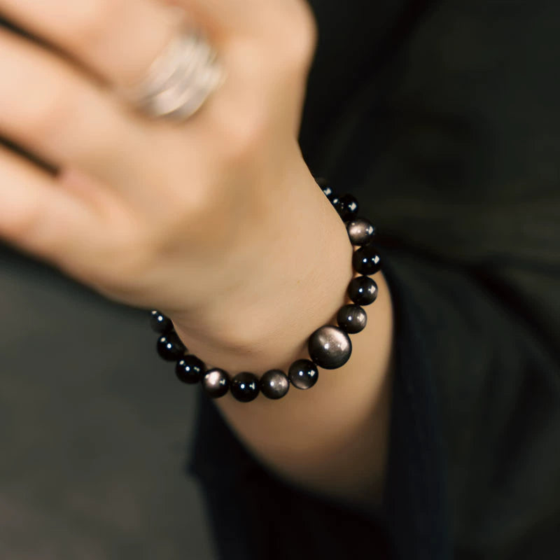 Silver Sheen Obsidian Feng Shui Bracelet for Confidence & Resilience