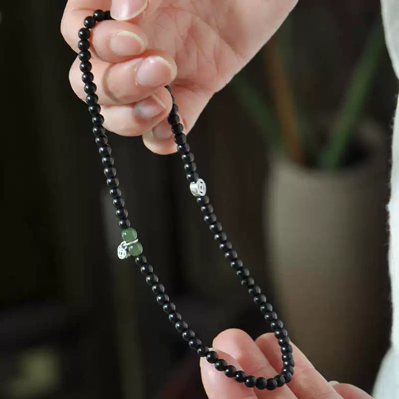 African Blackwood & Jade Mala Bracelet for Wisdom and Emotional Healing