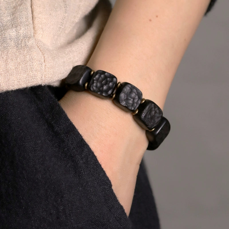 Hammered Ebony & Brass Tibetan Bracelet for Balance and Vitality