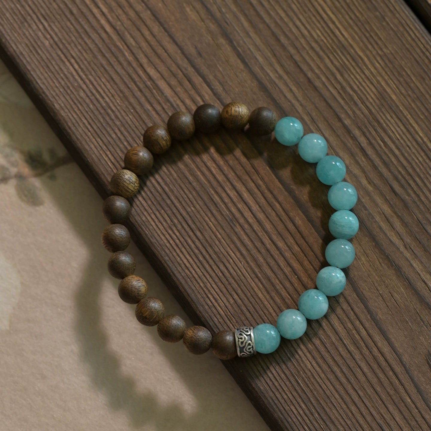 Vietnamese Agarwood & Amazonite Bracelet for Peace, Luck & Abundance