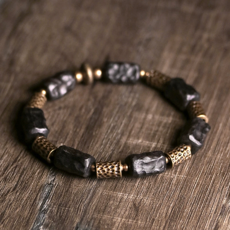 Hand-Carved Ebony & Brass Vitality Bracelet - Spiritual Growth & Healing