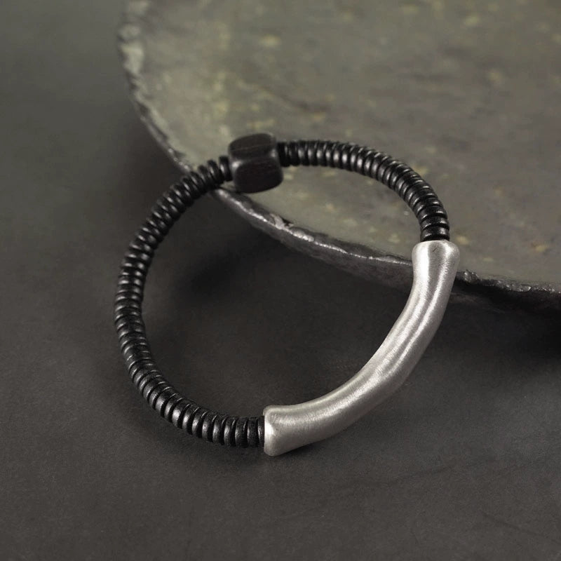 Sterling Silver & Ebony Wood Tibetan Bracelet for Grounding and Healing