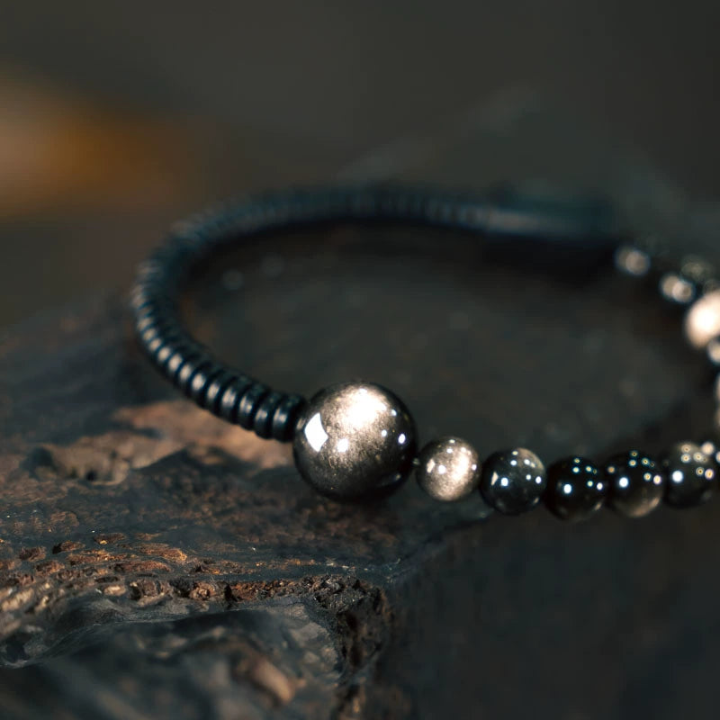 Obsidian and Sandalwood Protection Bracelet - Healing & Wealth