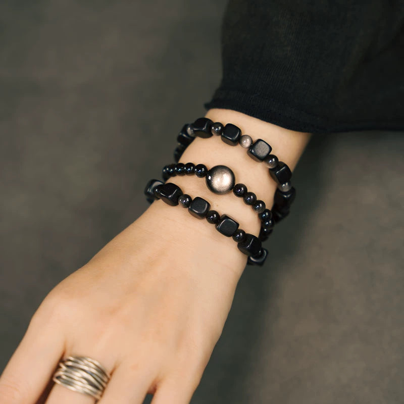Obsidian & Ebony Vitality Wrap Bracelet - Focus & Balance