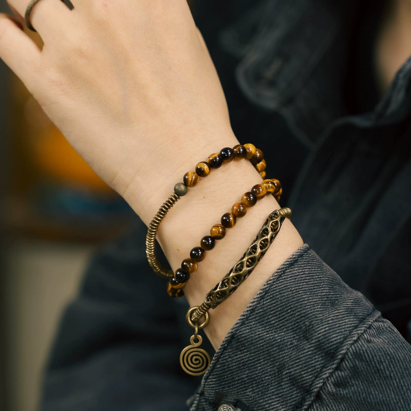 Tiger's Eye & Brass Tibetan Bracelet for Courage and Abundance