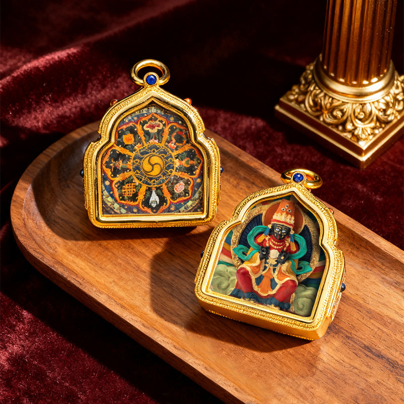 Hand-Painted Tibetan Gau Box Pendant (Brass Shrine) - 14 Deity Options