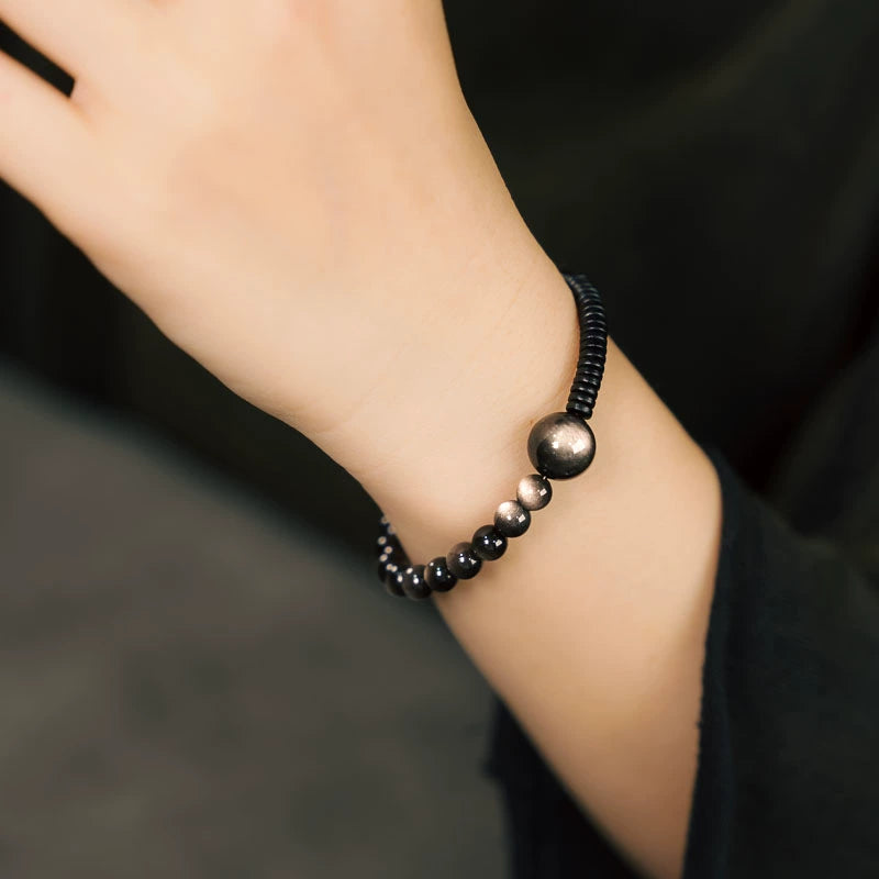Obsidian and Sandalwood Protection Bracelet - Healing & Wealth