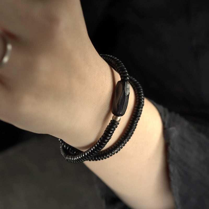 Handcrafted Ebony Wooden Bead Bracelet for Vitality and Balance