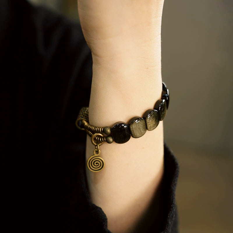 Men's Golden Obsidian Protection Bracelet - Courage & Balance