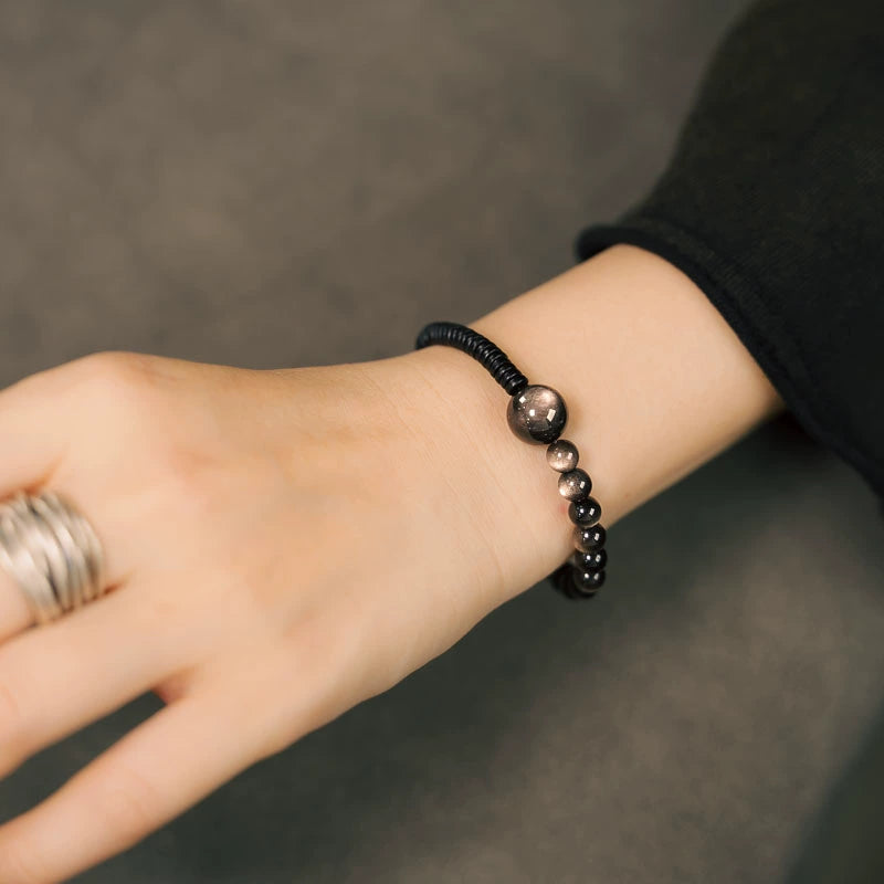 Obsidian and Sandalwood Protection Bracelet - Healing & Wealth