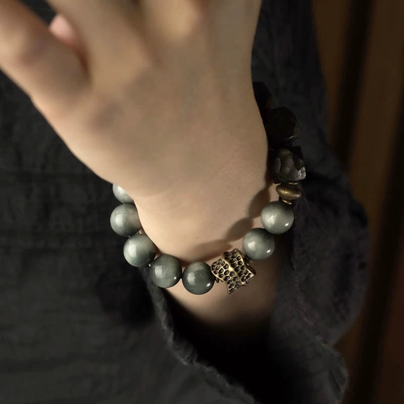 Hawk's Eye & Ebony Good Fortune Bracelet - Healing & Protection