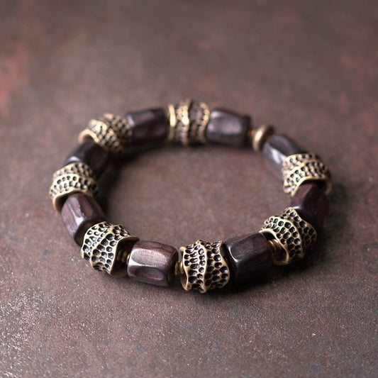 Artisan Ebony & Brass Feng Shui Bracelet for Balance & Healing