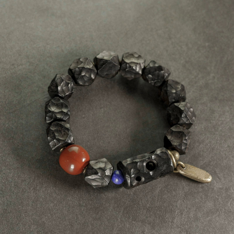 Carved Ebony Feng Shui Bracelet for Abundance & Peace
