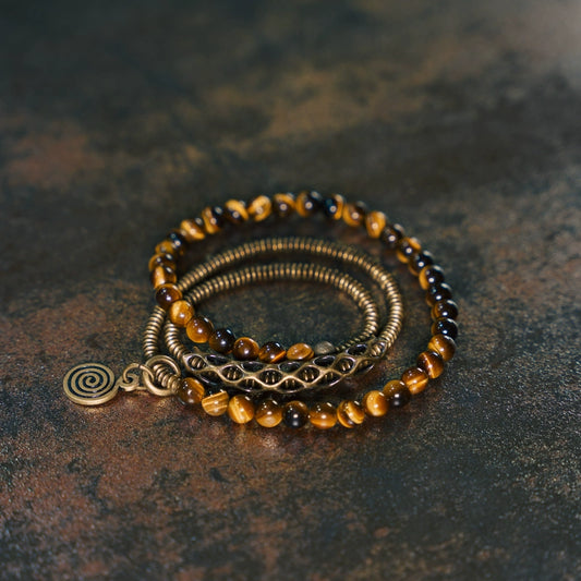 Tiger's Eye & Brass Tibetan Bracelet for Courage and Abundance