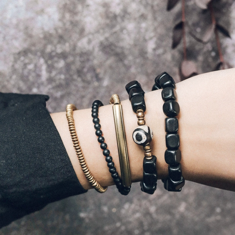 Tibetan Dzi Bead Bracelet Stack for Transformation and Luck
