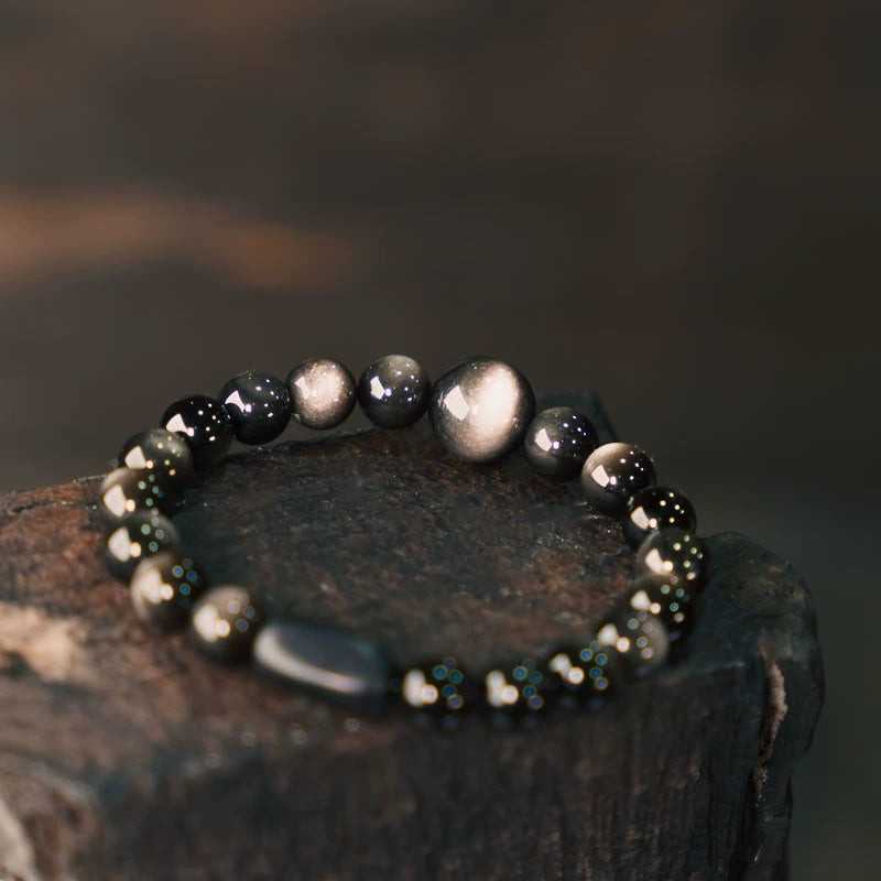 Silver Sheen Obsidian Feng Shui Bracelet for Confidence & Resilience