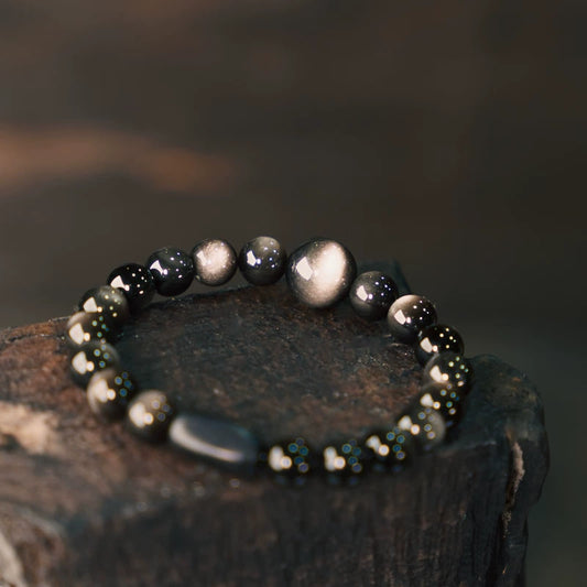 Silver Sheen Obsidian Feng Shui Bracelet for Confidence & Resilience