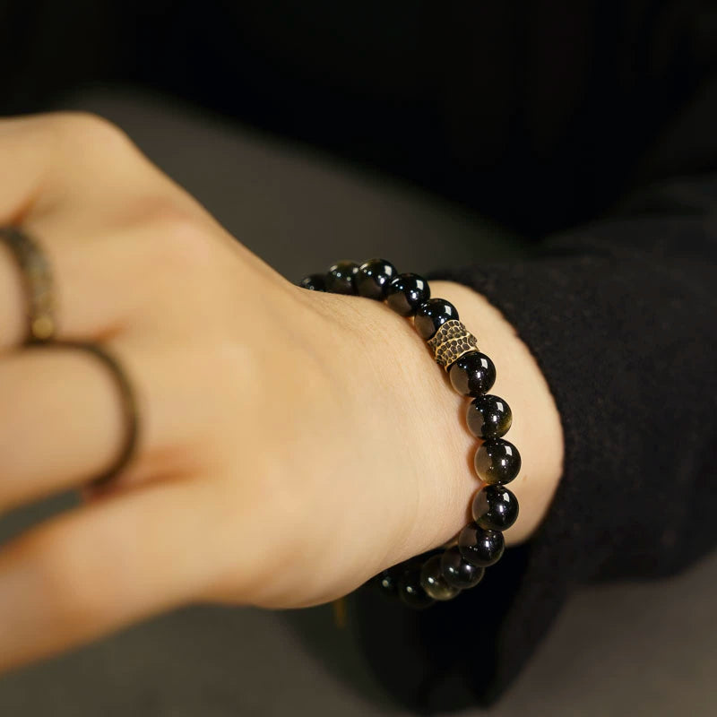 Golden Obsidian & Brass Feng Shui Bracelet for Wealth & Strength
