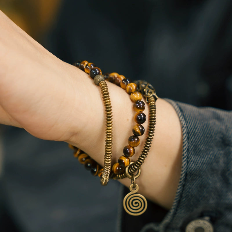 Tiger's Eye & Brass Tibetan Bracelet for Courage and Abundance