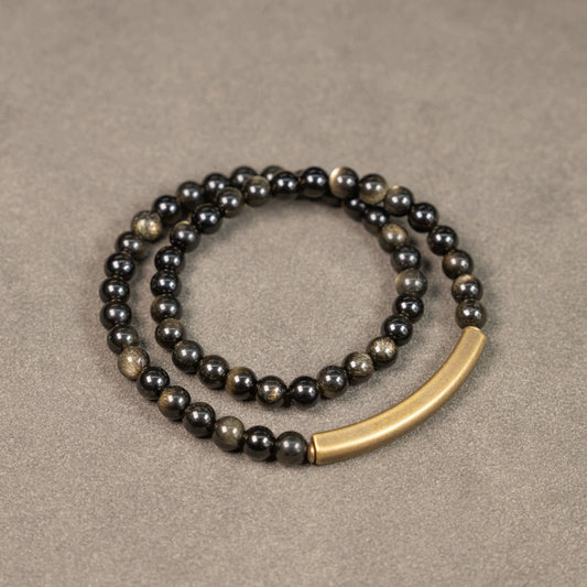 Golden Obsidian & Brass Tibetan Bracelet for Confidence