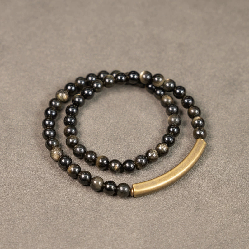 Golden Obsidian & Brass Tibetan Bracelet for Confidence
