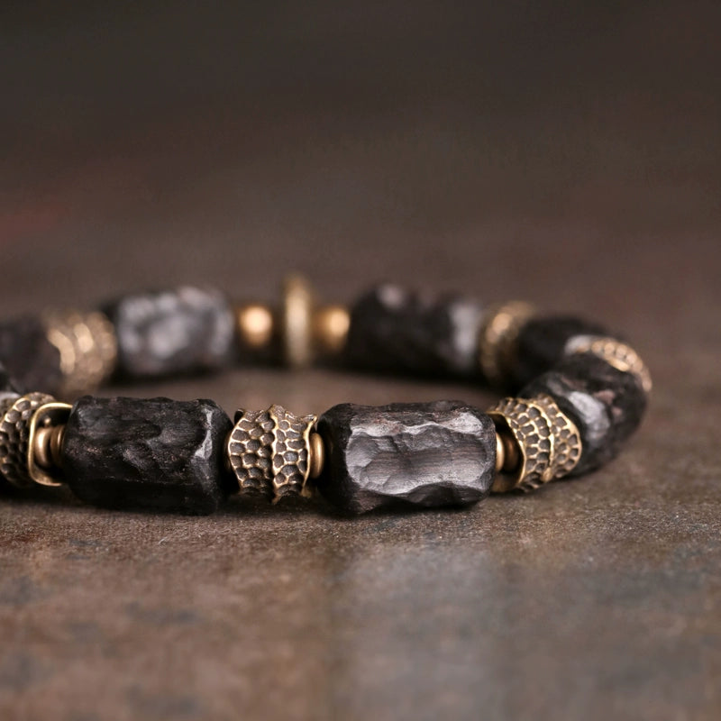 Hand-Carved Ebony & Brass Vitality Bracelet - Spiritual Growth & Healing